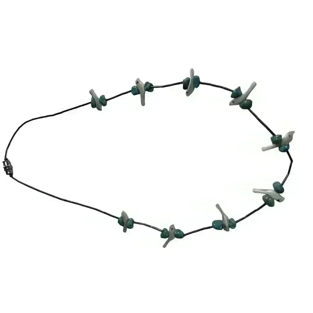 1970s South-West Style Liquid Silver & Mother-of-Pearl Turquoise Necklace
